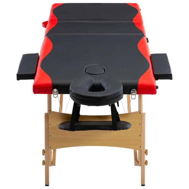 vidaXL Massagetafel inklapbaar 3 zones hout zwart en rood