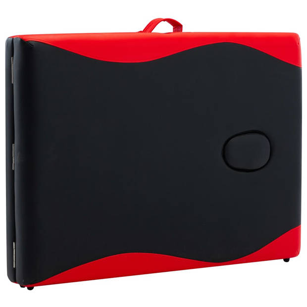 vidaXL Massagetafel inklapbaar 2 zones aluminium zwart en rood