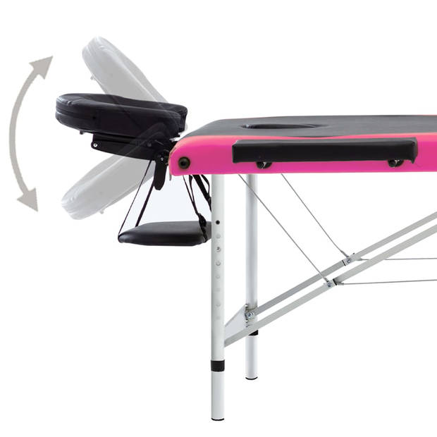 vidaXL Massagetafel inklapbaar 3 zones aluminium zwart en roze