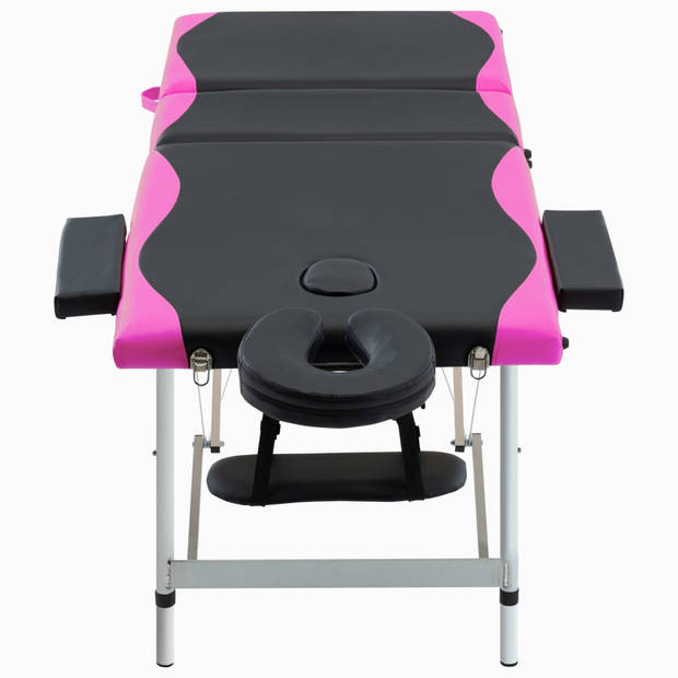 vidaXL Massagetafel inklapbaar 3 zones aluminium zwart en roze