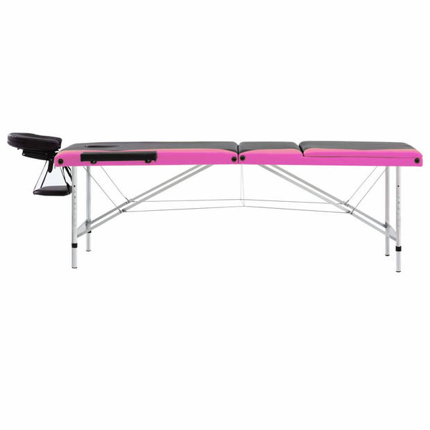 vidaXL Massagetafel inklapbaar 3 zones aluminium zwart en roze