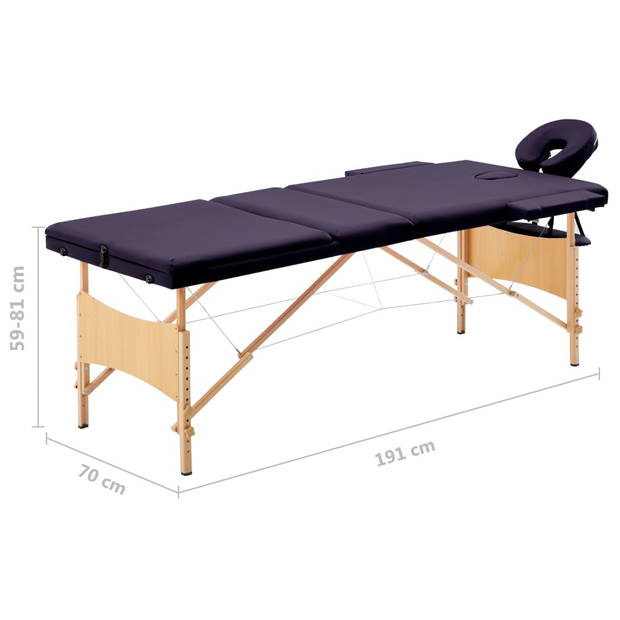 vidaXL Massagetafel inklapbaar 3 zones hout paars