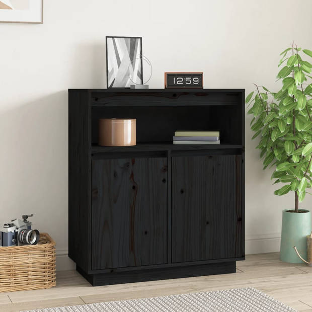 The Living Store Dressoir - Massief grenenhout - 70 x 34 x 80 cm - Zwart