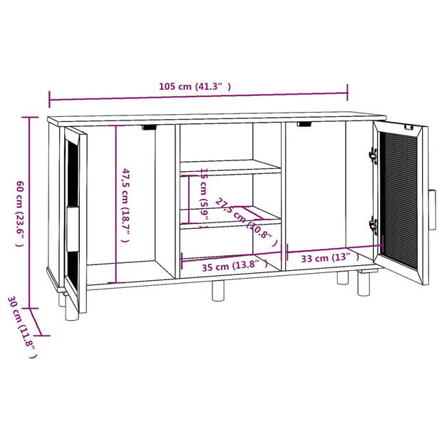 The Living Store Dressoir - Praktisch en ruim - 105 x 30 x 60 cm - Wit