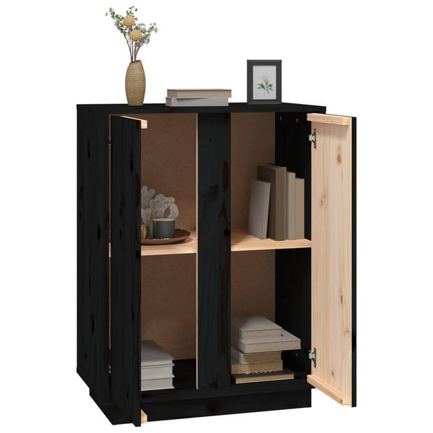 The Living Store Dressoir Grenenhout - Zwart - 60 x 35 x 80 cm - Opbergruimte