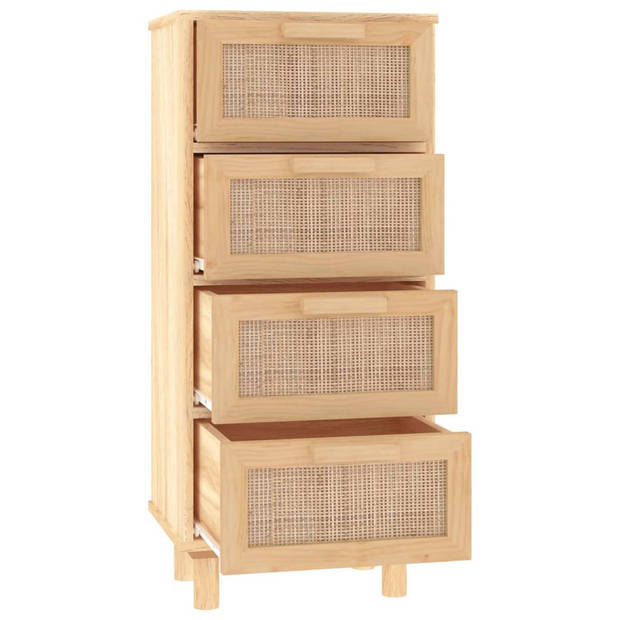 The Living Store Dressoir Meubelen - 40 x 30 x 90 cm - Bruin - Bewerkt hout - Massief grenenhout - Rattan