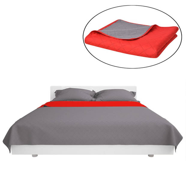 vidaXL Dubbelzijdige quilt bedsprei rood en grijs 230x260 cm