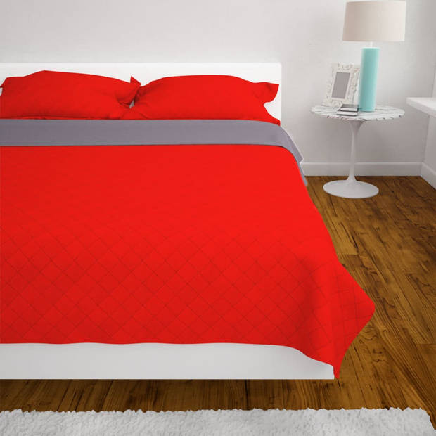 vidaXL Dubbelzijdige quilt bedsprei rood en grijs 220x240 cm