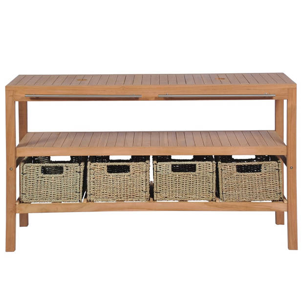 The Living Store Badkaast - - 132 x 45 x 75 cm - Materiaal- Teakhout - Inclusief 4 manden