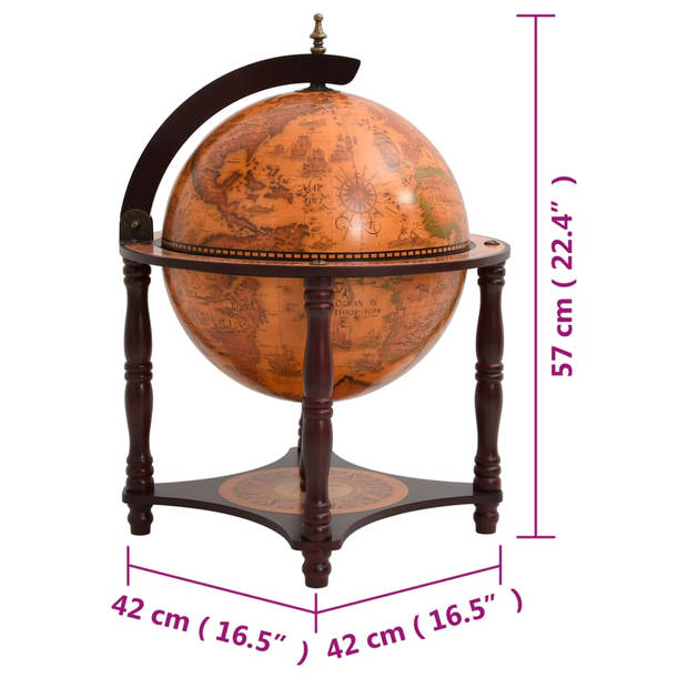 The Living Store Globebar Houten Wereldkaart - 42 x 42 x 57 cm - Massief Eucalyptushout