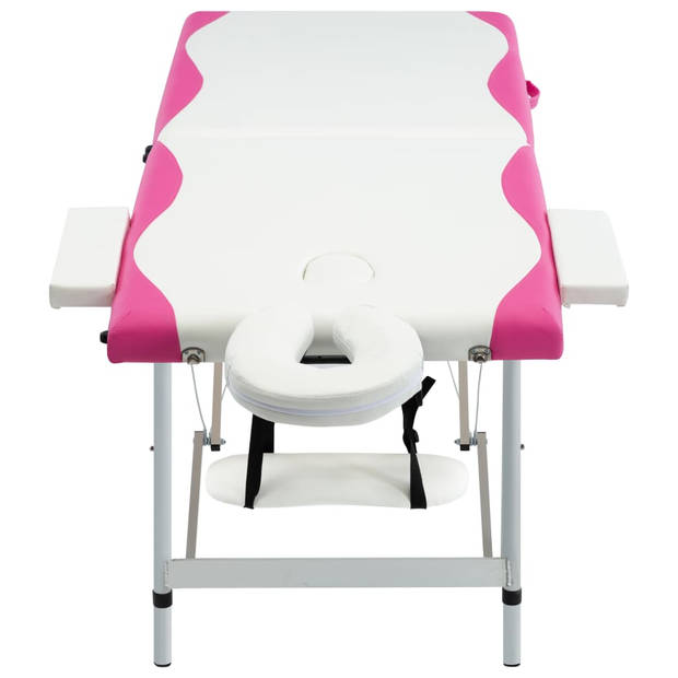 vidaXL Massagetafel inklapbaar 2 zones aluminium wit en roze