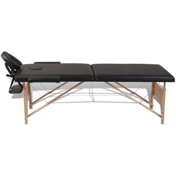 vidaXL Inklapbare massagetafel 2 zones met houten frame (zwart)