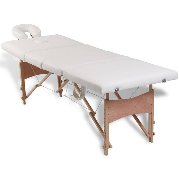 vidaXL Inklapbare massagetafel 4 zones met houten frame (creme)