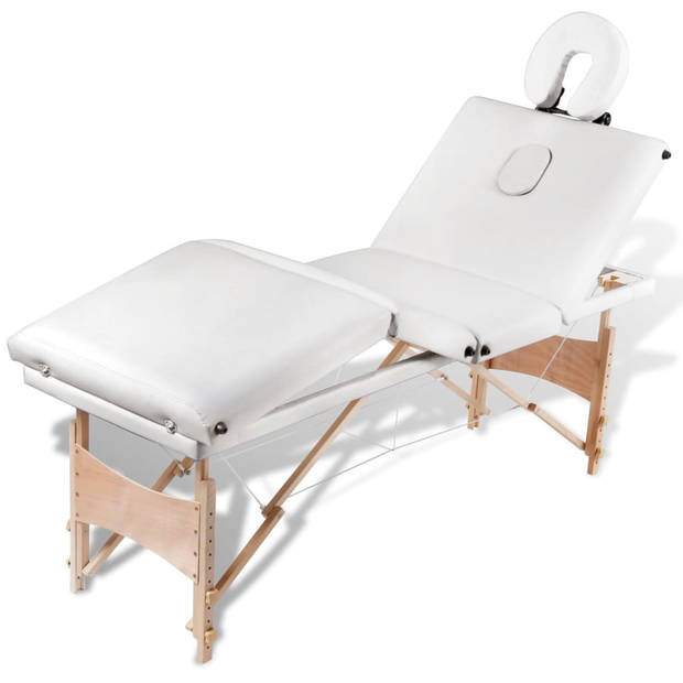 vidaXL Inklapbare massagetafel 4 zones met houten frame (creme)