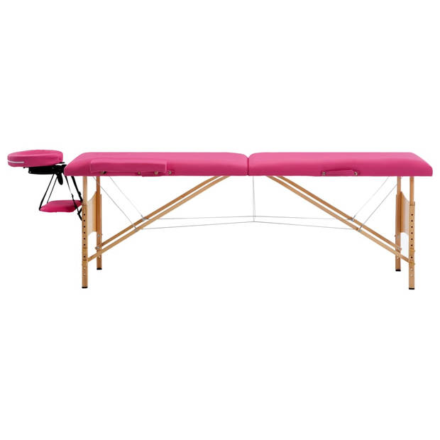 vidaXL Massagetafel inklapbaar 2 zones hout roze