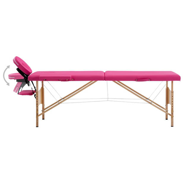 vidaXL Massagetafel inklapbaar 2 zones hout roze