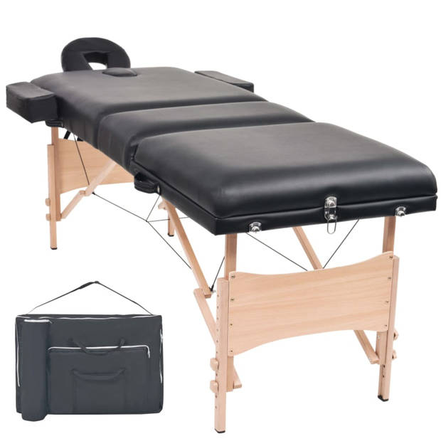 vidaXL Massagetafel inklapbaar 3 zones 10 cm dik zwart