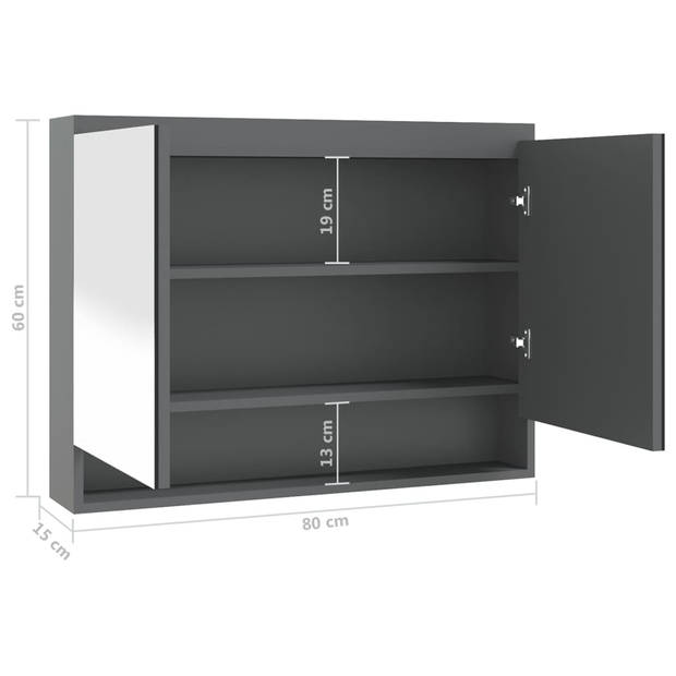 vidaXL Badkamerkast met spiegel 80x15x60 cm MDF glanzend grijs