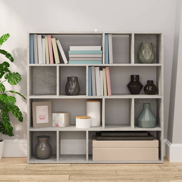 The Living Store Boekenkast Betongrijs - 105 x 24 x 102 cm - Stevig bewerkt hout