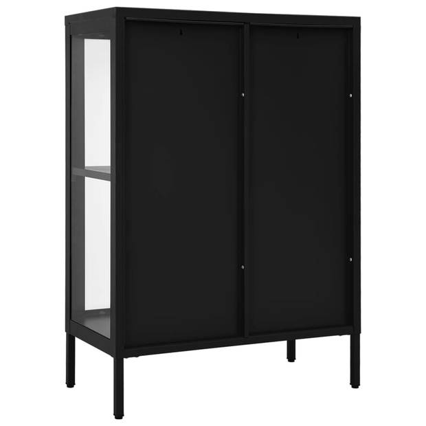 vidaXL Dressoir 75x35x105 cm staal en glas zwart