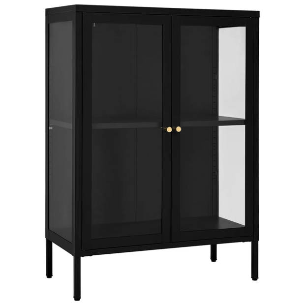 vidaXL Dressoir 75x35x105 cm staal en glas zwart