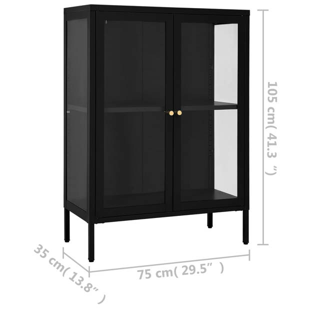 vidaXL Dressoir 75x35x105 cm staal en glas zwart