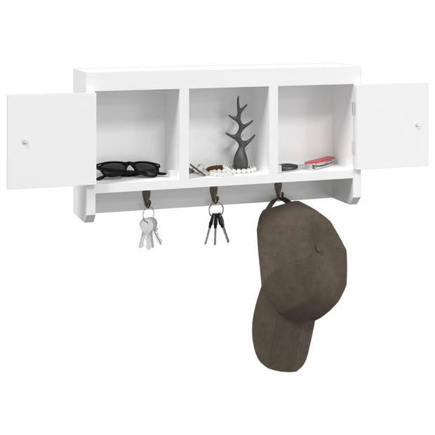 The Living Store Sleutelkastje Wandgemonteerd - Wit - 40x8.5x20 cm - Met 3 haken en 2 deuren