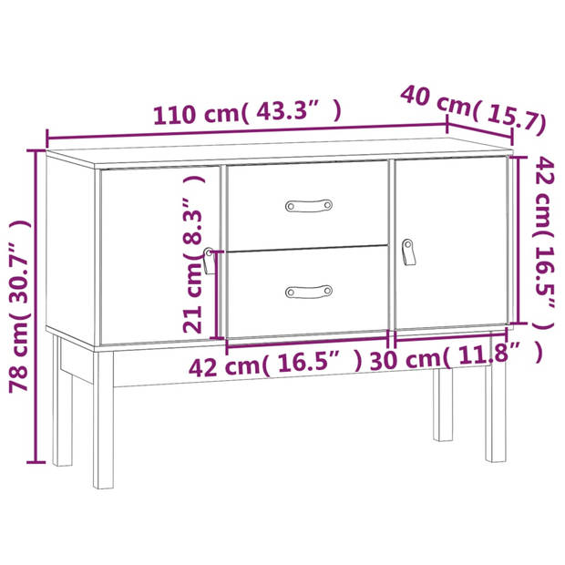 vidaXL Dressoir 110x40x78 cm massief grenenhout wit