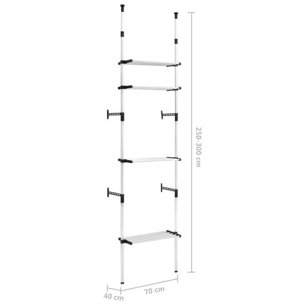 The Living Store Telescopisch Garderobesysteem - Kledingrek 70x40x250-300 cm - Aluminium