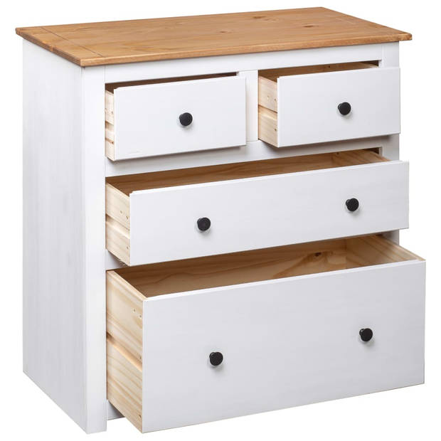 The Living Store Dressoir - Massief grenenhout - 80 x 40 x 83 cm - 4 lades - Wit/natuurlijke houtkleur