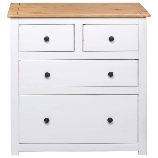 The Living Store Dressoir - Massief grenenhout - 80 x 40 x 83 cm - 4 lades - Wit/natuurlijke houtkleur