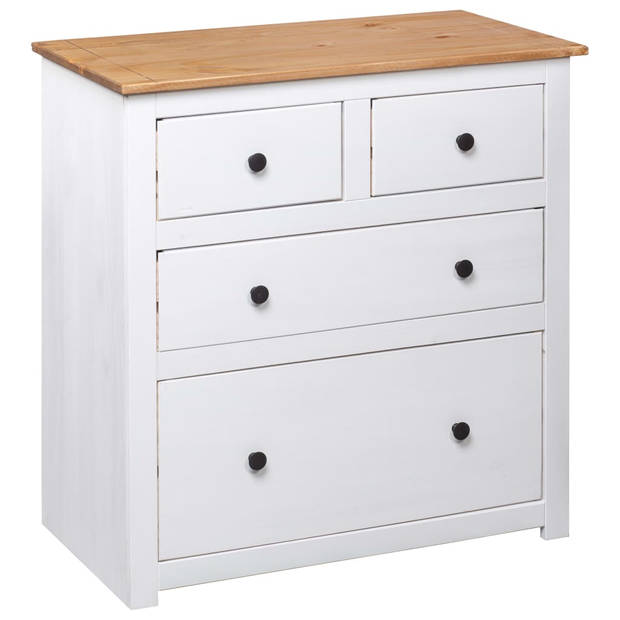 The Living Store Dressoir - Massief grenenhout - 80 x 40 x 83 cm - 4 lades - Wit/natuurlijke houtkleur