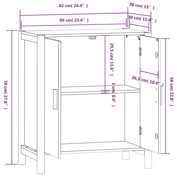 vidaXL Dressoir 62x38x70 cm bewerkt hout zwart