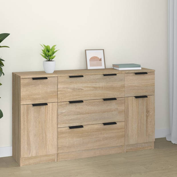 The Living Store Dressoir Sonoma Eiken - Bewerkt Hout - 60x30x70 cm - Met 3 Lades en 1 Deur