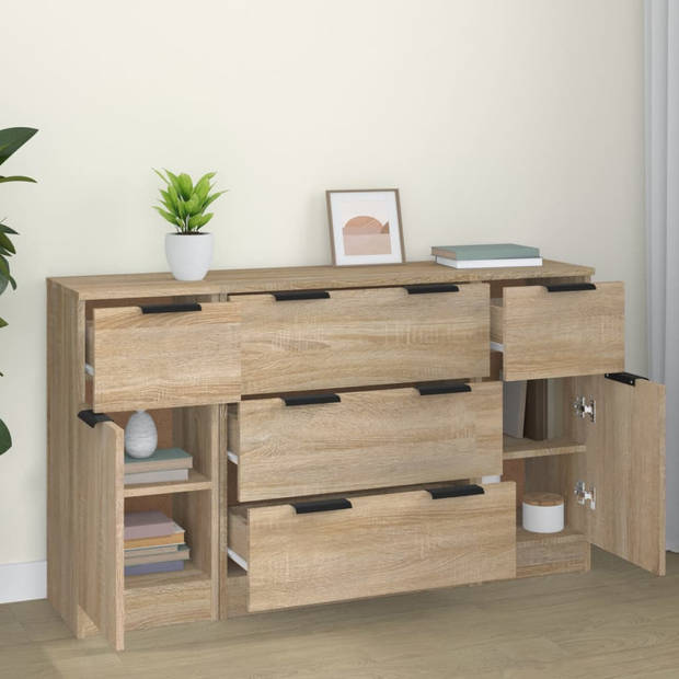 The Living Store Dressoir Sonoma Eiken - Bewerkt Hout - 60x30x70 cm - Met 3 Lades en 1 Deur