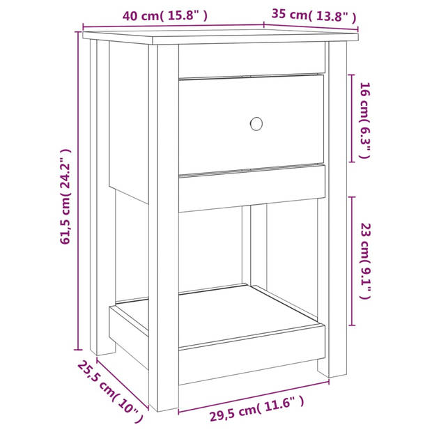 vidaXL Nachtkastje 40x35x61,5 cm massief grenenhout