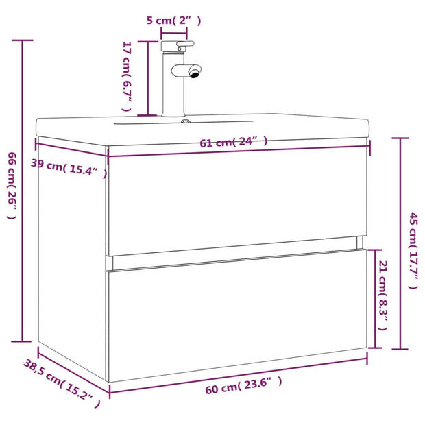 The Living Store Wastafelkast Badkamermeubel - 60 x 38.5 x 45 cm - Grijs Sonoma Eiken