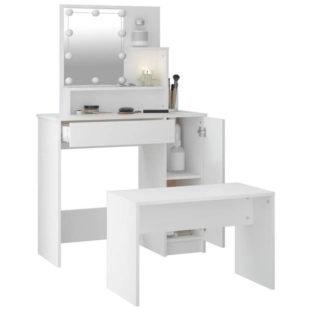 The Living Store Kaptafelset - White - 86.5 x 35 x 136 cm - High-quality Wood - LED Lighting - Wall Mountable