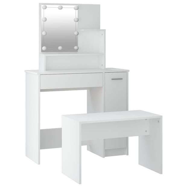The Living Store Kaptafelset - White - 86.5 x 35 x 136 cm - High-quality Wood - LED Lighting - Wall Mountable