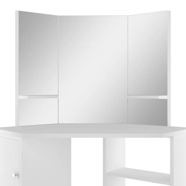 The Living Store Kaptafel Wit MDF - 111x54x141.5 cm - Spiegel - Opbergruimte