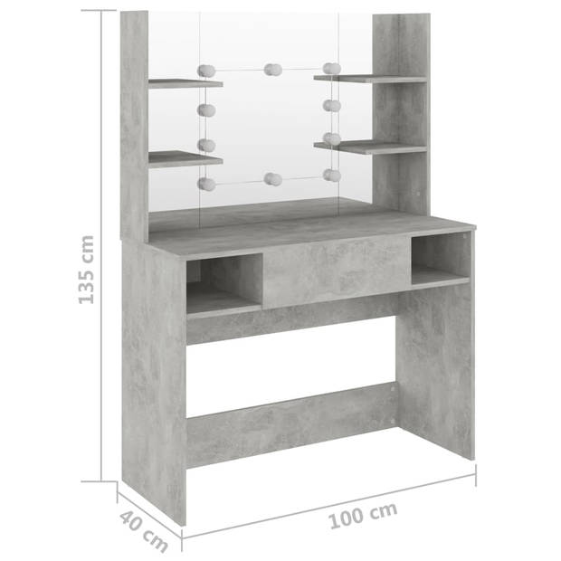 vidaXL Kaptafel met LED-verlichting 100x40x135 cm MDF betongrijs