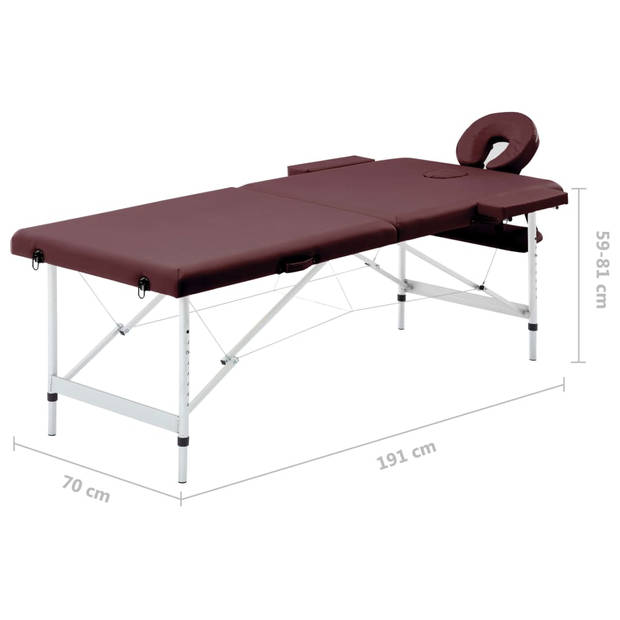 vidaXL Massagetafel inklapbaar 2 zones aluminum wijnpaars