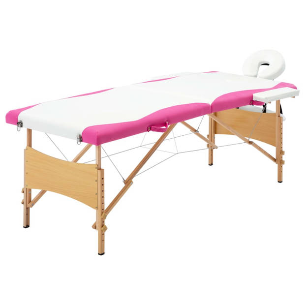 vidaXL Massagetafel inklapbaar 2 zones hout wit en roze