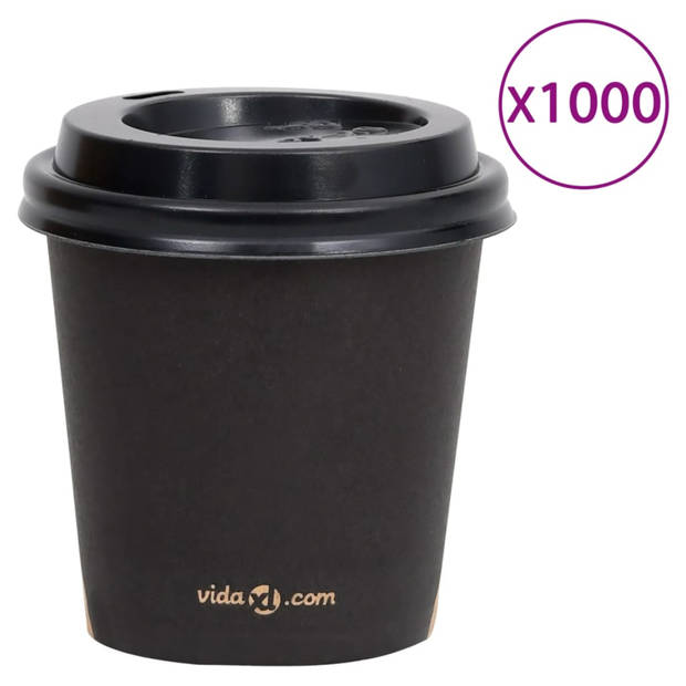 vidaXL Koffiebekers 1000 st met deksels 120 ml papier zwart