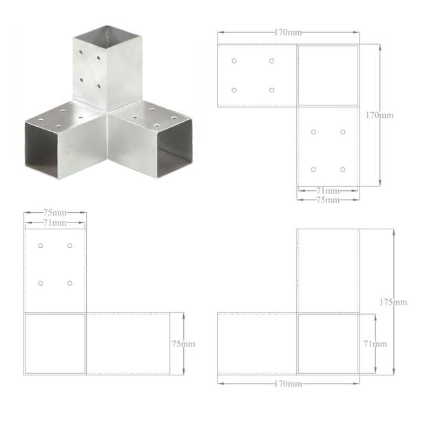 vidaXL Paalverbinding Y-vorm 71x71 mm gegalvaniseerd metaal