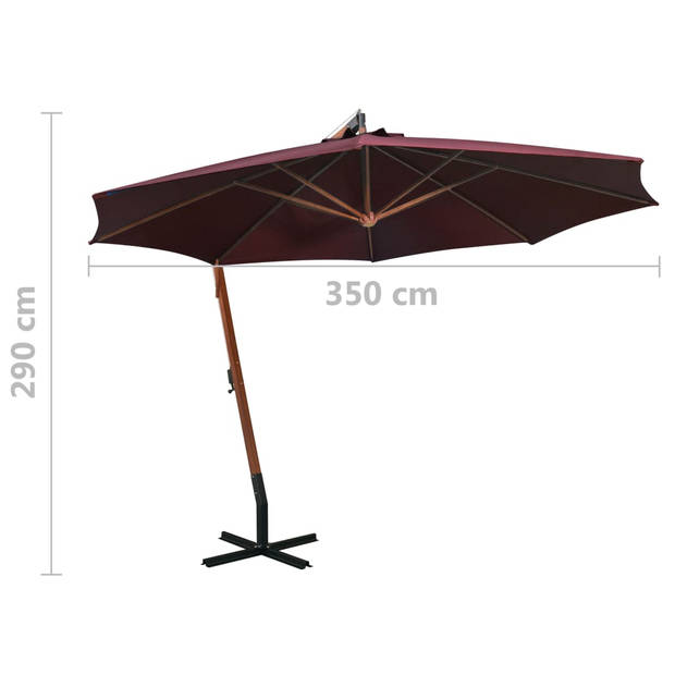 vidaXL Zweefparasol met paal 3,5x2,9 m massief vurenhout bordeauxrood