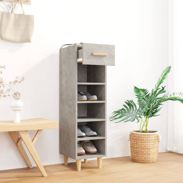 The Living Store Schoenenkast Betongrijs - Hout - 30x35x105 cm - Ruimtebesparend