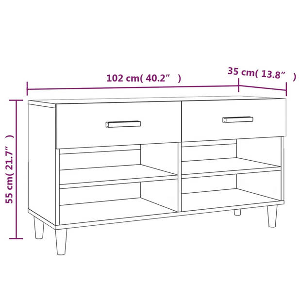 The Living Store Schoenenkast - Zwart - 102 x 35 x 55 cm - 2 lades - 4 vakken