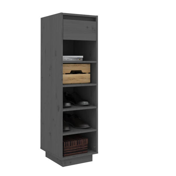 The Living Store Schoenenkast Zweefpoten - Organiser - 34 x 30 x 105 cm - Grijs - Massief Grenenhout