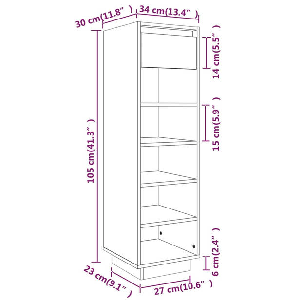 The Living Store Schoenenkast Zweefpoten - Wit - 34 x 30 x 105 cm - Massief grenenhout